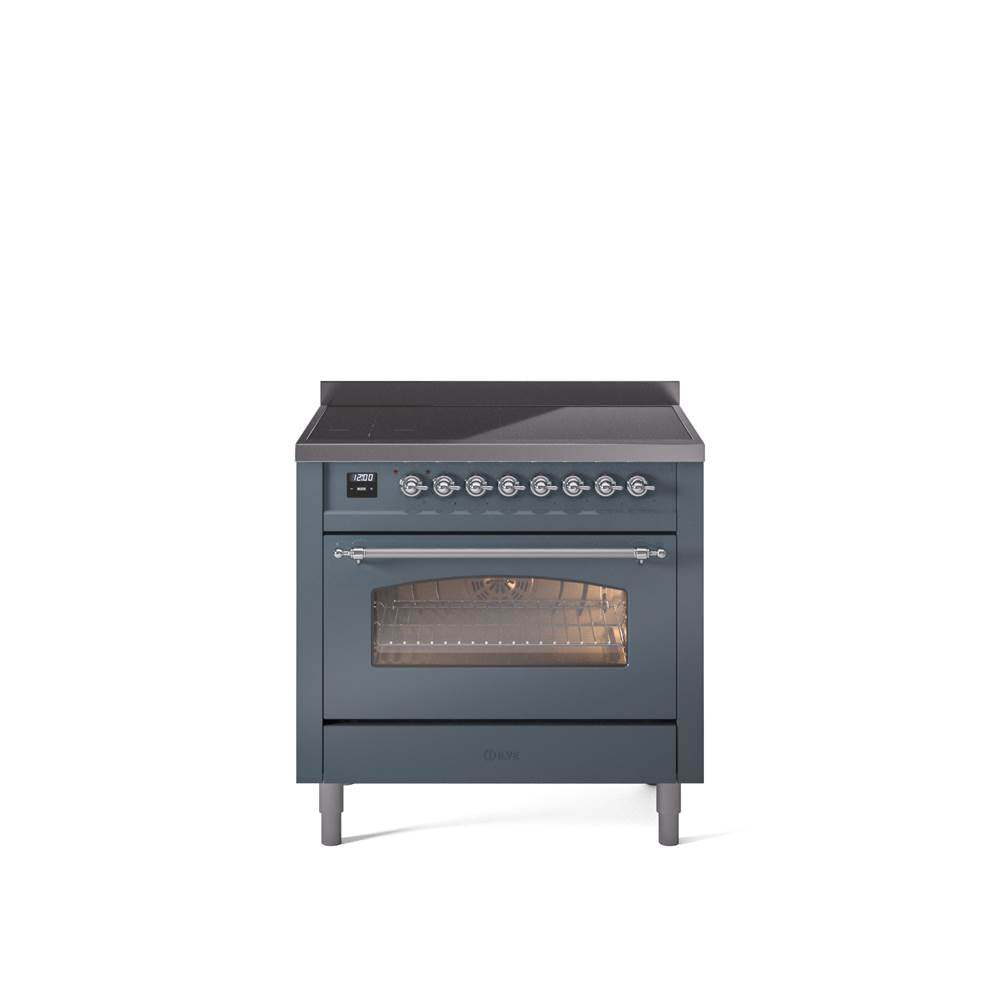 36'' Nostalgie II Series Freestanding Electric Induction Range - Blue Grey - Bronze trim