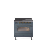 36'' Nostalgie II Series Freestanding Electric Induction Range - Blue Grey - Bronze trim