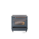 36'' Nostalgie II Series Freestanding Electric Induction Range - Blue Grey - Bronze trim