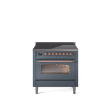36'' Nostalgie II Series Freestanding Electric Induction Range - Blue Grey - Bronze trim