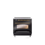 36'' Nostalgie II Series Freestanding Electric Induction Range - Glossy Black - Bronze trim