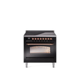 36'' Nostalgie II Series Freestanding Electric Induction Range - Glossy Black - Bronze trim