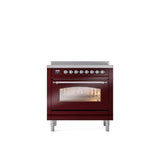 ILVE - 36'' Nostalgie II Series Freestanding Electric Induction Range - Burgundy - Chrome trim - Chrome