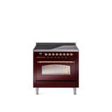 36'' Nostalgie II Series Freestanding Electric Induction Range - Burgundy - Copper trim