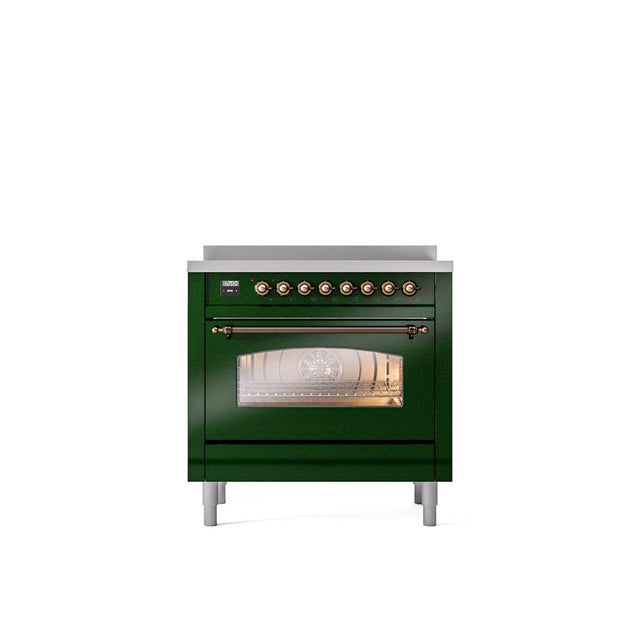 ILVE - 36'' Nostalgie II Series Freestanding Electric Induction Range - Emerald Green - Bronze trim - Bronze