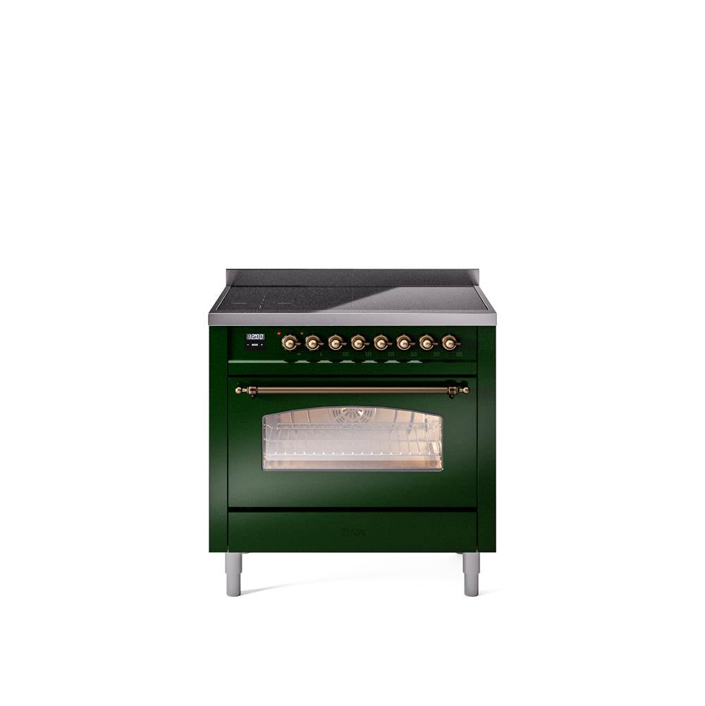 36'' Nostalgie II Series Freestanding Electric Induction Range - Emerald Green - Bronze trim