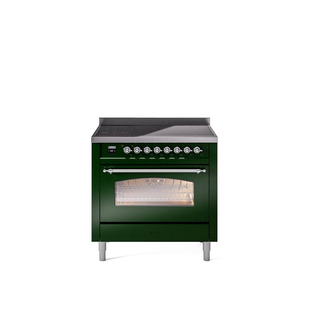 36'' Nostalgie II Series Freestanding Electric Induction Range - Emerald Green - Bronze trim