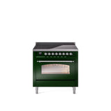 36'' Nostalgie II Series Freestanding Electric Induction Range - Emerald Green - Bronze trim