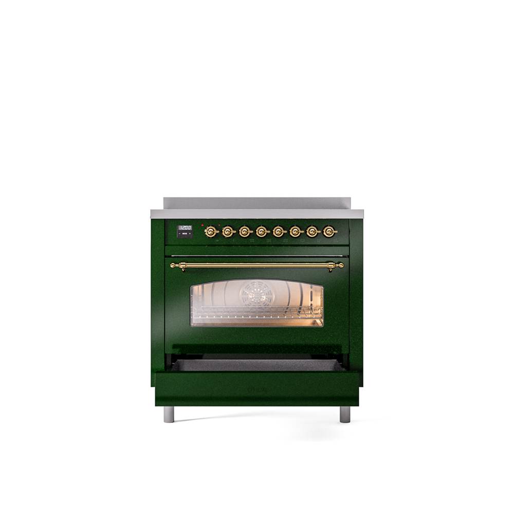 36'' Nostalgie II Series Freestanding Electric Induction Range - Emerald Green - Bronze trim
