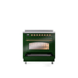 36'' Nostalgie II Series Freestanding Electric Induction Range - Emerald Green - Bronze trim