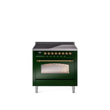 36'' Nostalgie II Series Freestanding Electric Induction Range - Emerald Green - Bronze trim