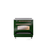 36'' Nostalgie II Series Freestanding Electric Induction Range - Emerald Green - Bronze trim