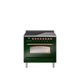 36'' Nostalgie II Series Freestanding Electric Induction Range - Emerald Green - Bronze trim
