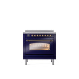 ILVE - 36'' Nostalgie II Series Freestanding Electric Induction Range - Midnight Blue - Bronze trim - Bronze