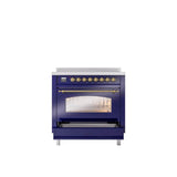 36'' Nostalgie II Series Freestanding Electric Induction Range - Midnight Blue - Bronze trim