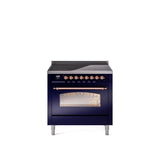 36'' Nostalgie II Series Freestanding Electric Induction Range - Midnight Blue - Bronze trim