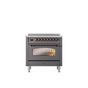ILVE - 36'' Nostalgie II Series Freestanding Electric Induction Range - Matte Graphite - Bronze trim - Bronze