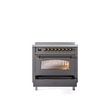 36'' Nostalgie II Series Freestanding Electric Induction Range - Matte Graphite - Bronze trim