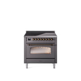 36'' Nostalgie II Series Freestanding Electric Induction Range - Matte Graphite - Bronze trim
