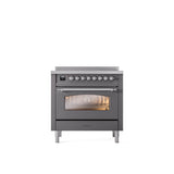 ILVE - 36'' Nostalgie II Series Freestanding Electric Induction Range - Matte Graphite - Chrome trim - Chrome