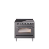 36'' Nostalgie II Series Freestanding Electric Induction Range - Matte Graphite - Bronze trim
