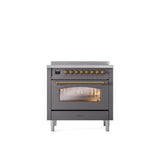 ILVE - 36'' Nostalgie II Series Freestanding Electric Induction Range - Matte Graphite - Brass trim - Brass
