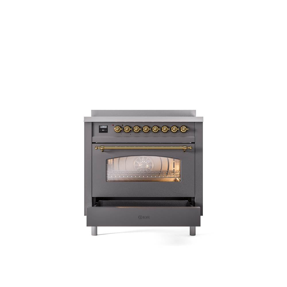36'' Nostalgie II Series Freestanding Electric Induction Range - Matte Graphite - Bronze trim