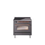 36'' Nostalgie II Series Freestanding Electric Induction Range - Matte Graphite - Bronze trim