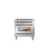 ILVE - 36'' Nostalgie II Series Freestanding Electric Induction Range - Stainless Steel - Bronze trim - Bronze