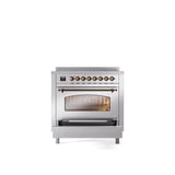 36'' Nostalgie II Series Freestanding Electric Induction Range - Stainless Steel - Bronze trim