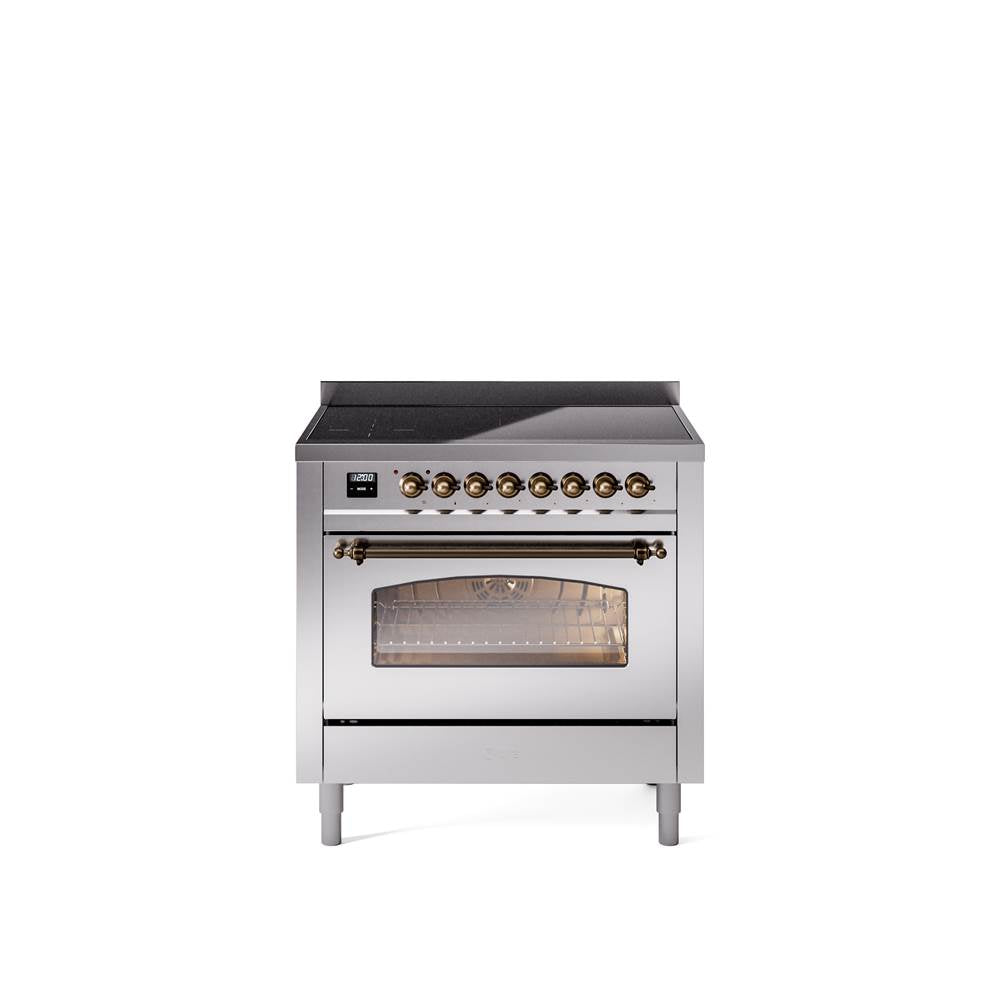 36'' Nostalgie II Series Freestanding Electric Induction Range - Stainless Steel - Bronze trim