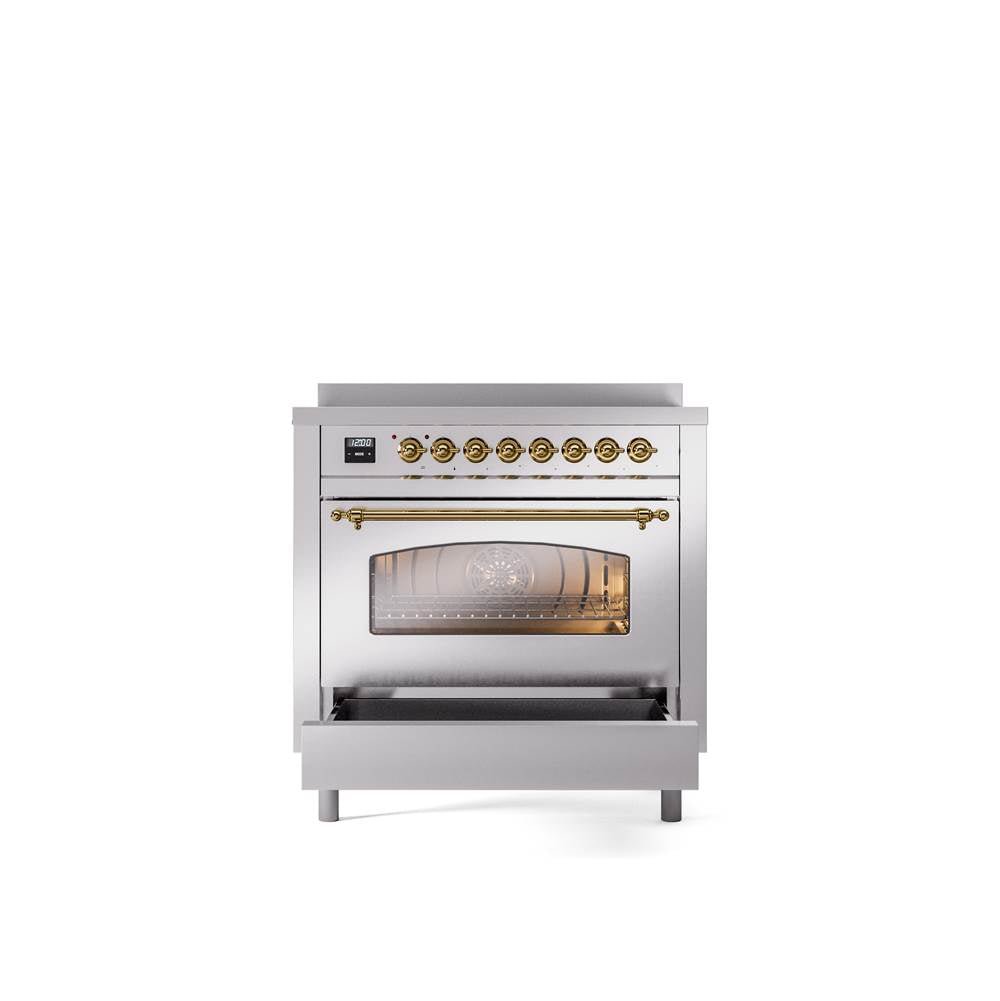 36'' Nostalgie II Series Freestanding Electric Induction Range - Stainless Steel - Bronze trim