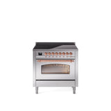 36'' Nostalgie II Series Freestanding Electric Induction Range - Stainless Steel - Bronze trim