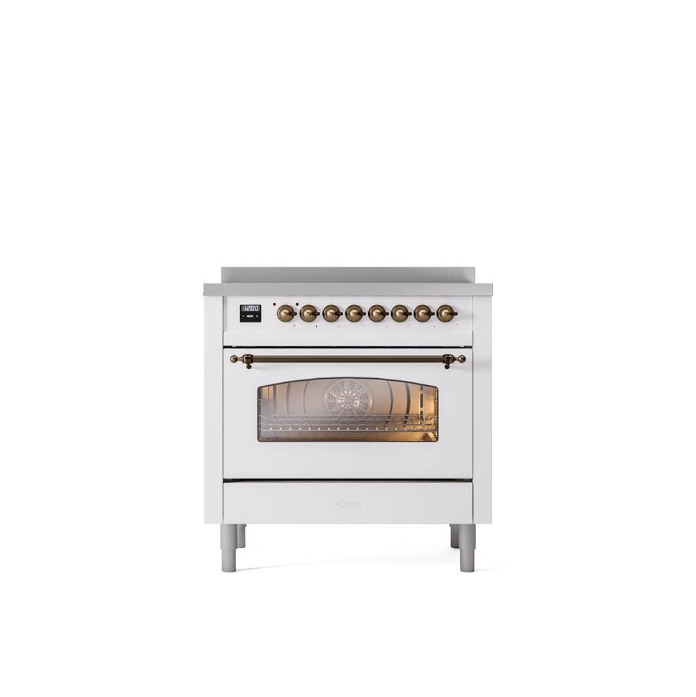 ILVE - 36'' Nostalgie II Series Freestanding Electric Induction Range - White - Bronze trim - Bronze