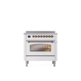 ILVE - 36'' Nostalgie II Series Freestanding Electric Induction Range - White - Bronze trim - Bronze