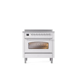 ILVE - 36'' Nostalgie II Series Freestanding Electric Induction Range - White - Chrome trim - Chrome