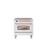ILVE - 36'' Nostalgie II Series Freestanding Electric Induction Range - White - Copper trim - Copper