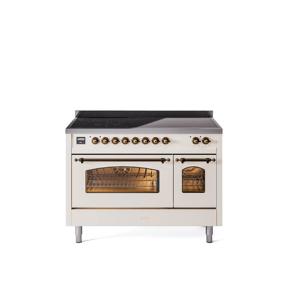 48'' Nostalgie II Series Freestanding Electric Induction Range - Double Oven - Antique White - Bronze trim