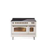 48'' Nostalgie II Series Freestanding Electric Induction Range - Double Oven - Antique White - Bronze trim