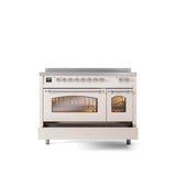 48'' Nostalgie II Series Freestanding Electric Induction Range - Double Oven - Antique White - Bronze trim