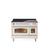 48'' Nostalgie II Series Freestanding Electric Induction Range - Double Oven - Antique White - Bronze trim