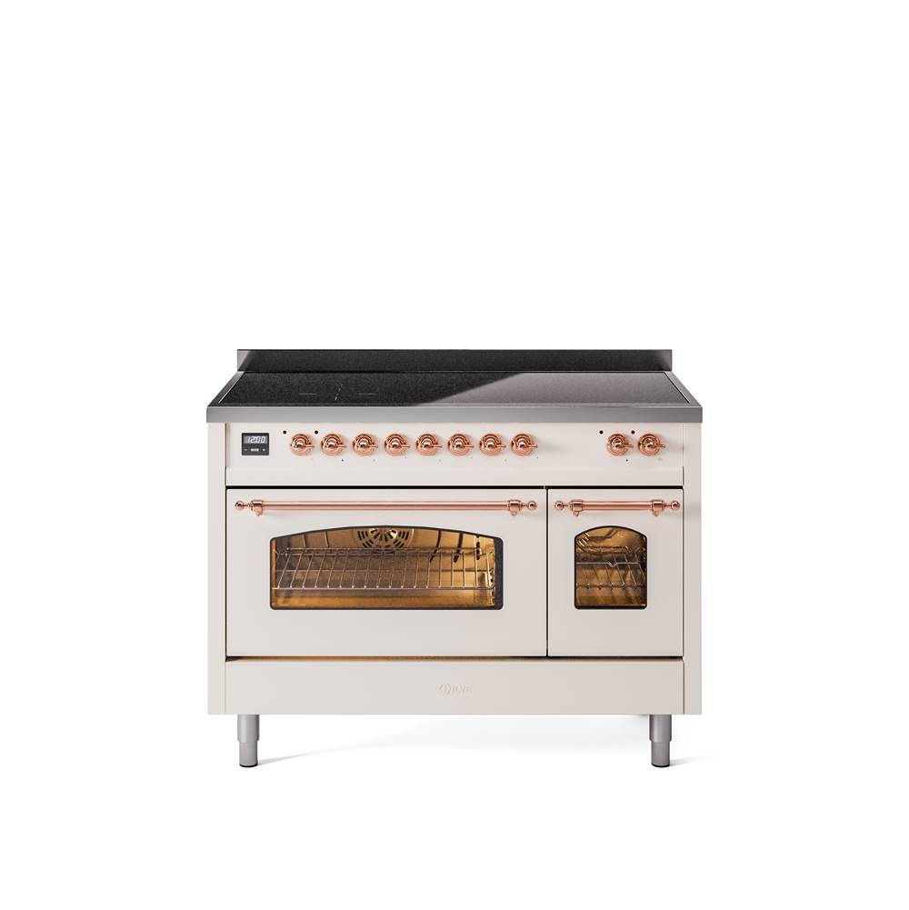 48'' Nostalgie II Series Freestanding Electric Induction Range - Double Oven - Antique White - Bronze trim