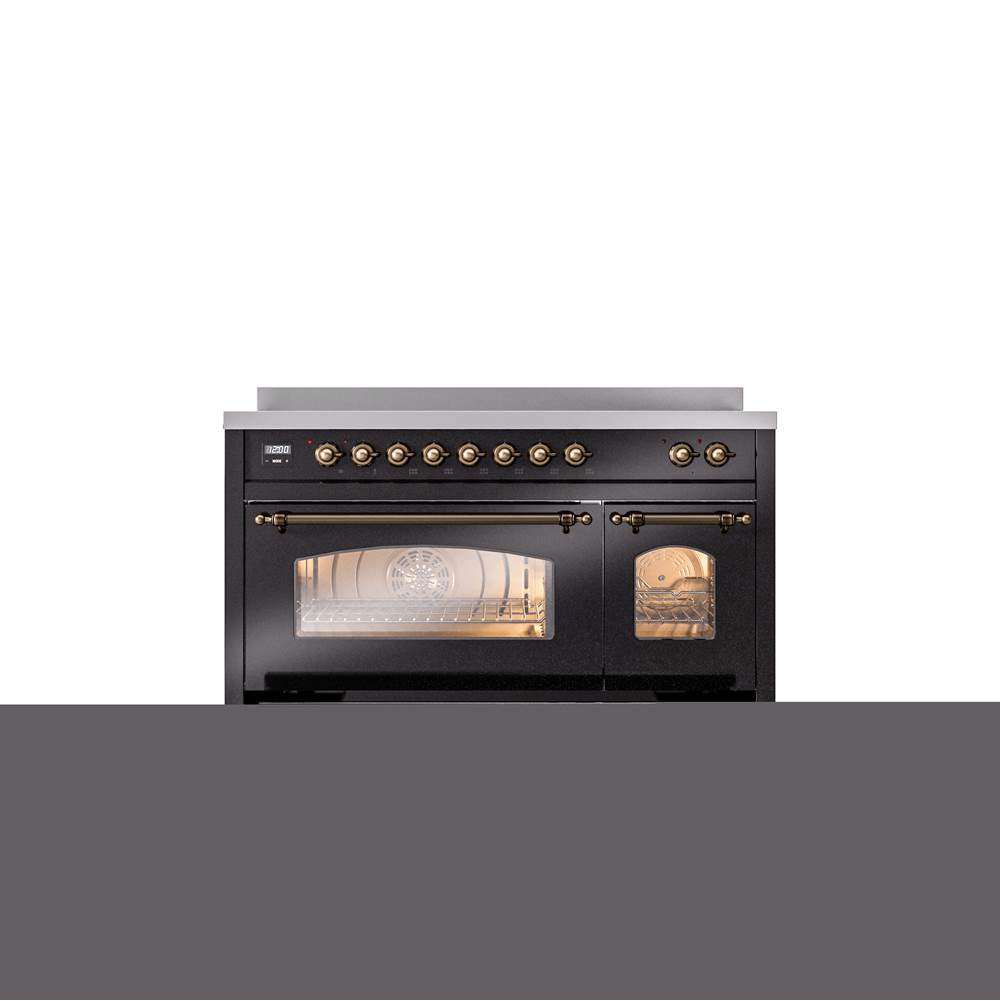 48'' Nostalgie II Series Freestanding Electric Induction Range - Double Oven - Glossy Black - Bronze trim