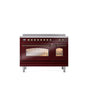 ILVE - 48'' Nostalgie II Series Freestanding Electric Induction Range - Double Oven - Burgundy - Bronze trim - Bronze