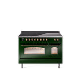 48'' Nostalgie II Series Freestanding Electric Induction Range - Double Oven - Emerald Green - Bronze trim