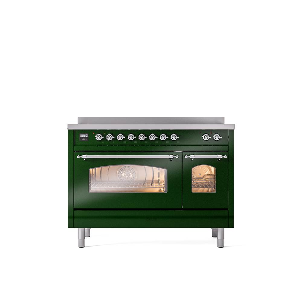 ILVE - 48'' Nostalgie II Series Freestanding Electric Induction Range - Double Oven - Emerald Green - Chrome trim - Chrome