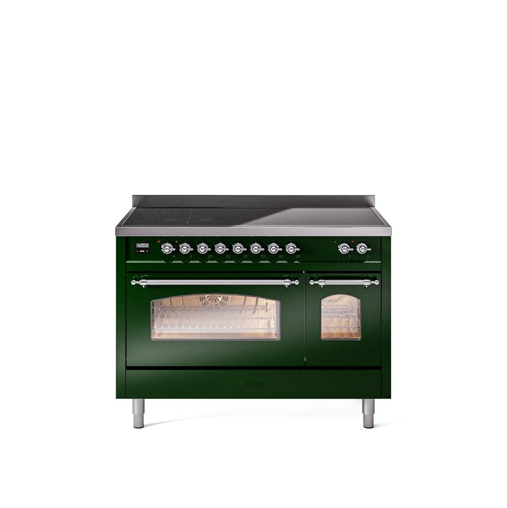48'' Nostalgie II Series Freestanding Electric Induction Range - Double Oven - Emerald Green - Bronze trim
