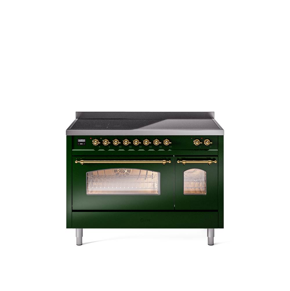 48'' Nostalgie II Series Freestanding Electric Induction Range - Double Oven - Emerald Green - Bronze trim