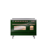 ILVE - 48'' Nostalgie II Series Freestanding Electric Induction Range - Double Oven - Emerald Green - Copper trim - Copper
