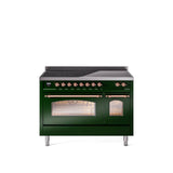 48'' Nostalgie II Series Freestanding Electric Induction Range - Double Oven - Emerald Green - Bronze trim